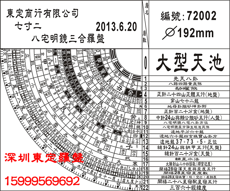 【东定罗盘】7寸2三合风水罗盘(大号天池)